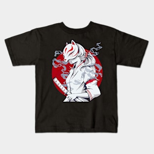 Kitsune fox japanese nine tailed fox cherry blossom flowers t shirt Kids T-Shirt